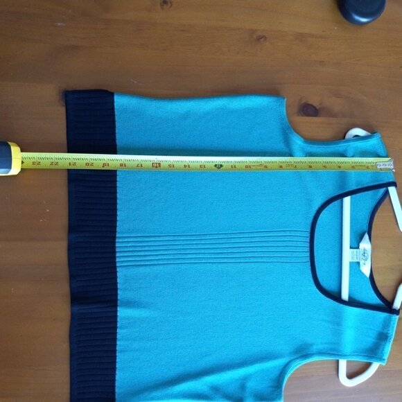 Ming Wang Tank Top Stretch Knitted Ribbed Bottom Edging Side Slits Black Green L - Picture 10 of 13